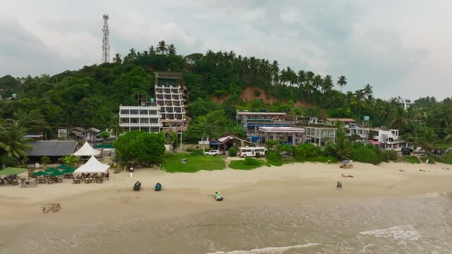 Aerial view of the resort coast of Southern Sri Lanka, a popular resort region with picturesque beaches, well-developed infrastructure and opportunities for surfing and animal watching..