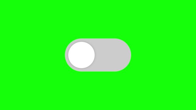 Animated UI Toggle Switch Button Sliding from On to Off State with Blue and Gray Colors on Green Screen Chroma Key