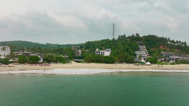 Aerial view of the resort coast of Southern Sri Lanka, a popular resort region with picturesque beaches, well-developed infrastructure and opportunities for surfing and animal watching..