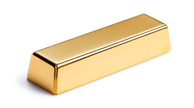 A single shiny gold bar isolated on a white background.