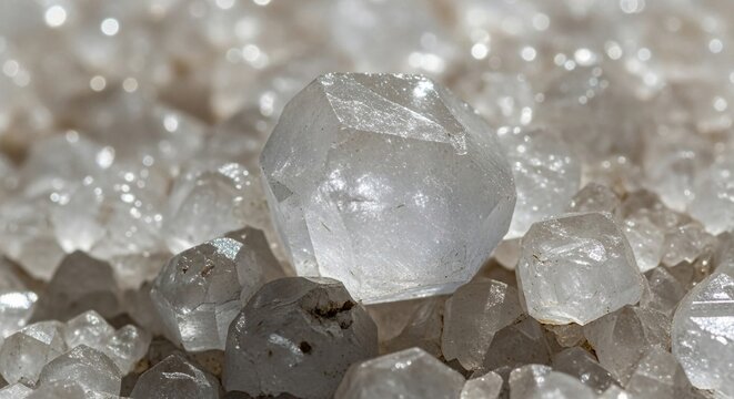 Close-up macro view of a sparkling clear quartz crystal cluster, showcasing intricate facets and natural raw gemstone formations.