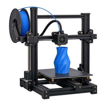 Desktop 3D Printer Creating Blue Vase Isolated