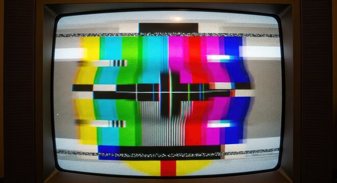 Retro Television Screen Displaying Test Pattern.