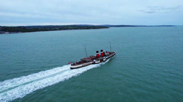Aerial View of historic Paddle Steamer Passing Cowes, Isle of Wight