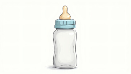 Fototapeta premium Hand Drawn Illustration of a Baby Bottle with Blue Cap and Nipple Isolated on White Background
