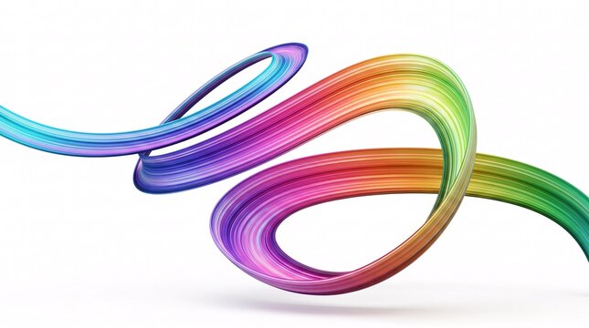 A single colorful abstract ribbon sculpture with a continuous flowing loop on a white background
