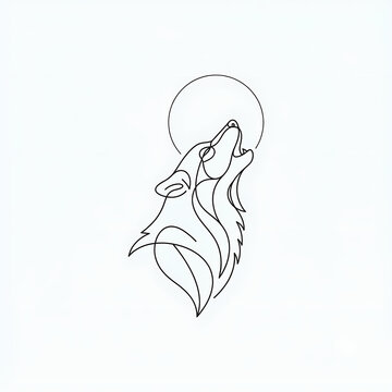 Stylized line wolf howling at moon