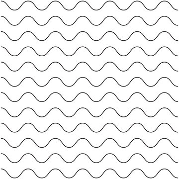 Seamless pattern of thin black horizontal sine waves on a white background, minimal wavy line texture