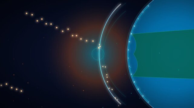Abstract futuristic space design with glowing stars and planet orbit