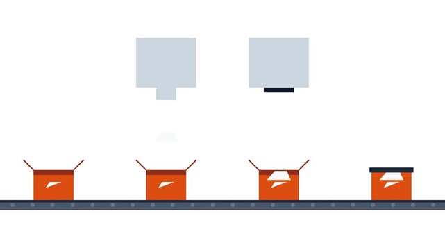 Modern Factory Assembly Line Motion Graphic with Boxes Being Packed and Sealed for Shipping Logistics