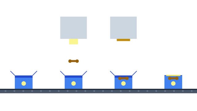 Factory automation concept with cardboard boxes moving on a production line for efficient warehouse logistics.