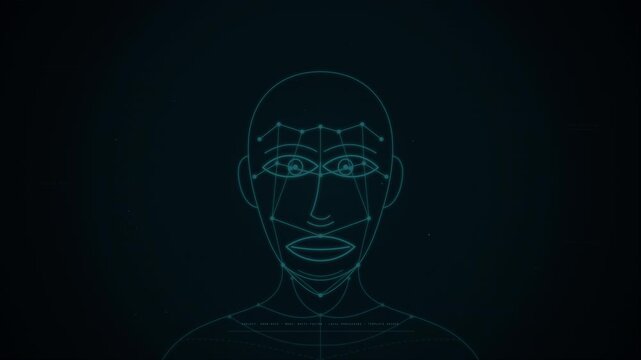 Futuristic facial recognition interface scanning a human head with a biometric verification failed error message.