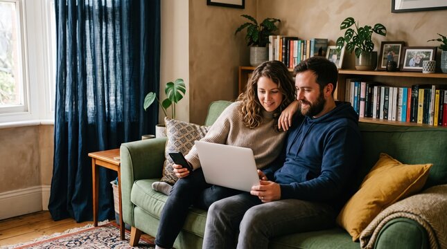 Couple relaxing at home, composition