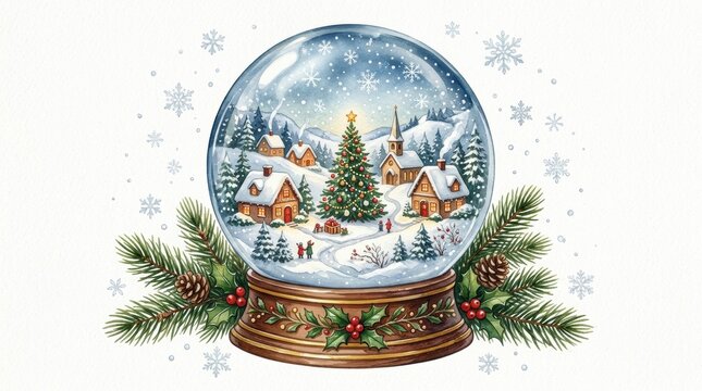 Festive Christmas Snow Globe with Village Scene and Holiday Decorations