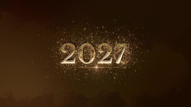 Polished champagne 2027 appear delicate glitter, clean neutral composition. corporate New Year greetings business presentations, social headers, elegant cards, promotional posters, premium reveals.