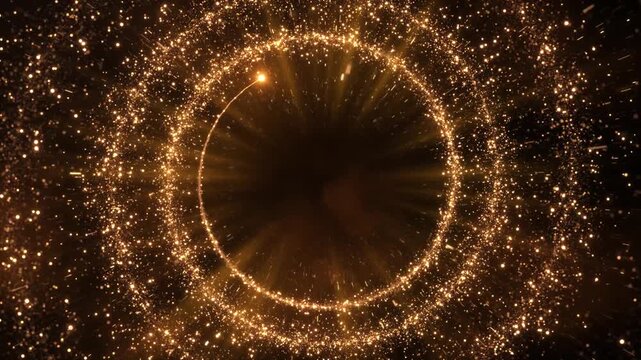 Elegant champagne 2027 luminous particle vortex circular energy, sparkling dust, dramatic flares. premium countdowns, award ceremonies, milestone presentations, broadcast promotions, festive displays.