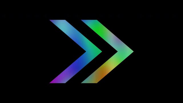Colorful abstract patterns of a double right arrow, alpha channel, looping