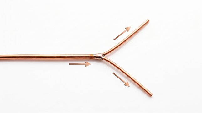 Wire junction splitting into two branches with current arrows, Kirchhoff's law physics concept