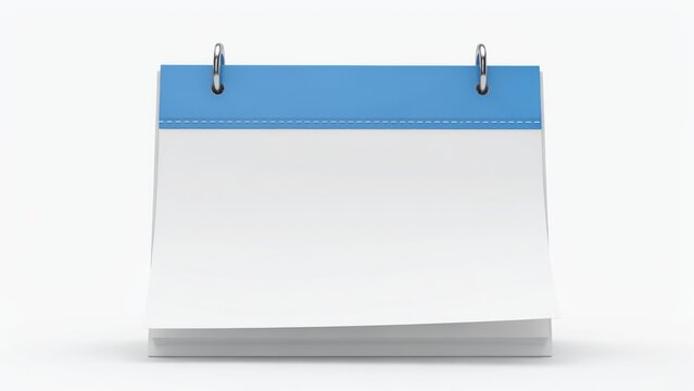 Blank desktop calendar with blue header isolated on white background. Perfect for business event planning and schedule mockups.
