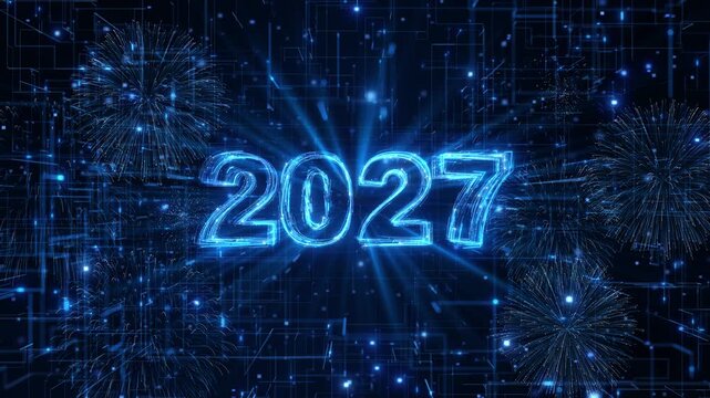 High tech 2027 grid digital architecture, circuit futuristic fireworks. computing innovation, strategic growth, software promotions, technology events, corporate presentations, global campaigns 3D