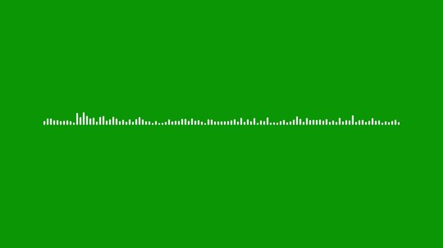 Music sound wave visualizer animation, white frequency spectrum line, moving audio equalizer bars, digital rhythmic signal display, modern podcast waveform motion graphic on dark green background in 4