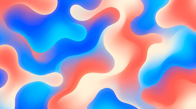 Abstract blob gradient background with soft organic morphing color shapes in vivid electric blue, warm coral...