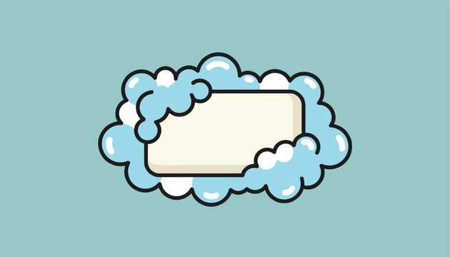 Bar of soap surrounded by fluffy blue bubbles on light blue background representing hygiene, cleanliness, and bath.