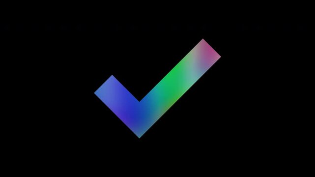 Colorful abstract patterns of a checkmark symbol, alpha channel, looping
