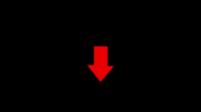 Red arrow pointing down animation on black background, for ui and, navigation direction