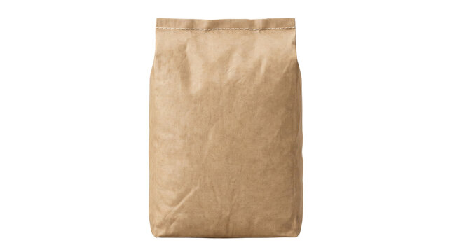 Brown kraft paper bag mockup, blank eco-friendly flour or coffee sack, recycled paper packaging for food storage isolated PNG with Transparent Background