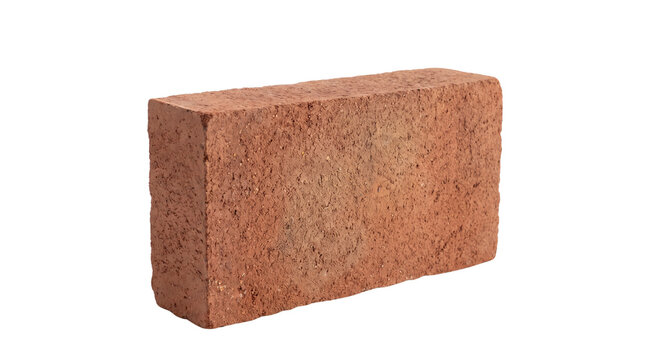 Red clay brick for construction, solid masonry building block, textured terracotta brick for architecture and renovation projects isolated PNG with Transparent Background