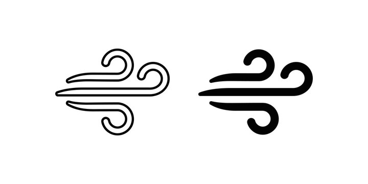 Wind weather icon set black and white outlines for meteorology reports.