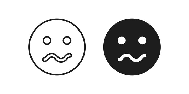 Anxious nervous smiley face emoji outline and solid flat design icon.