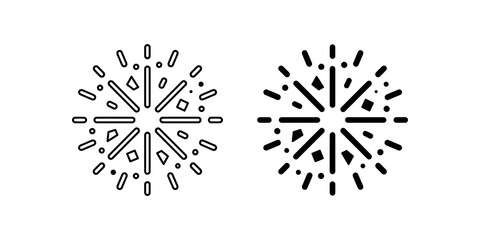 Black firework explosion spark line icon set for celebration events. © SAJID