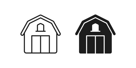 Black line and filled barn icon set on transparent background vector. © SAJID