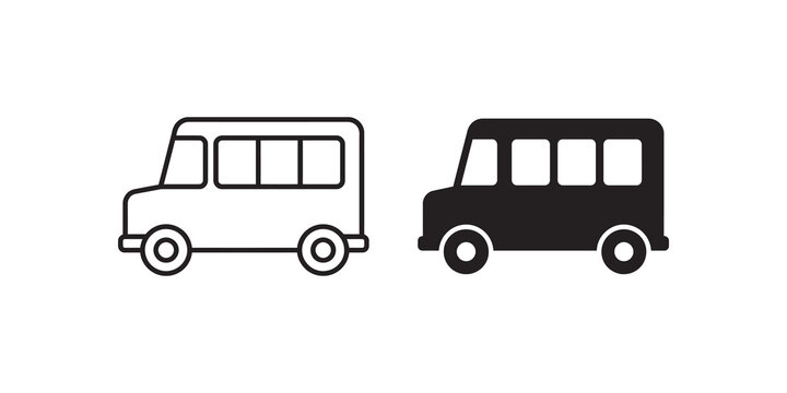 Mini bus vehicle vector icons for public school transit application.