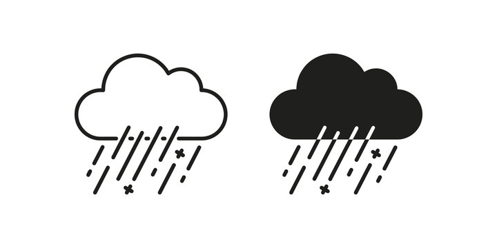 Rain and snow cloud flat icon set with transparent background.