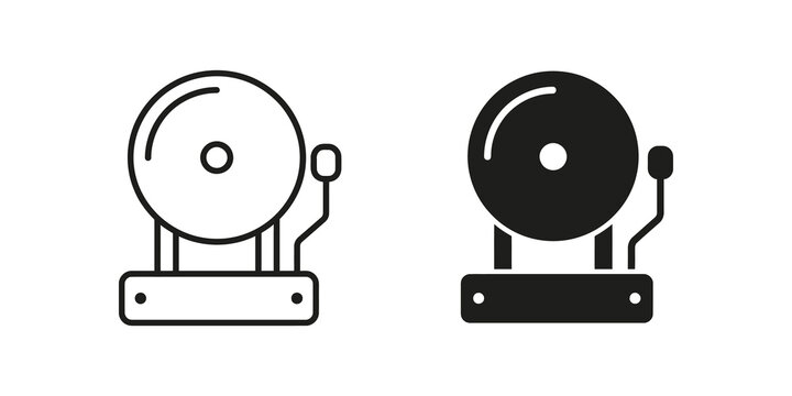 Retro fire alarm or school bell icon in line and solid design style.