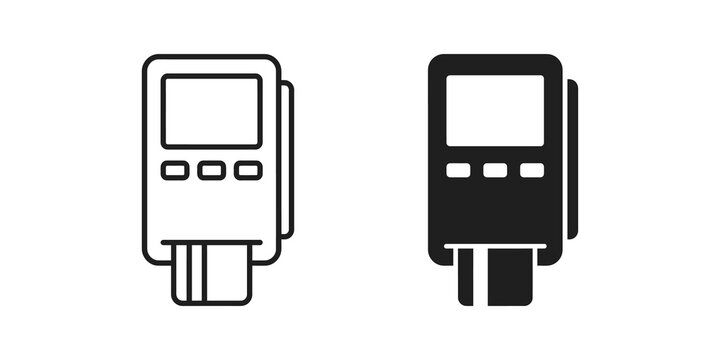 Black credit card terminal icon for payment processing financial transaction.