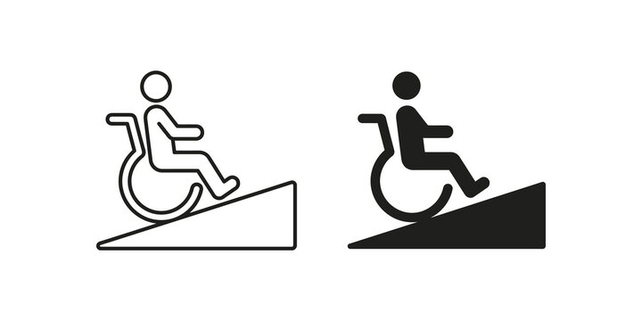 Wheelchair ramp accessibility sign vector icon in line and solid style.