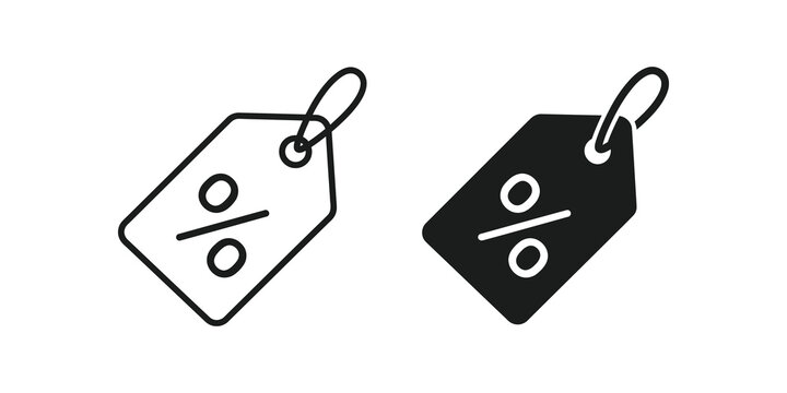 Black discount tag icon with percentage sign for sales and shopping deals.