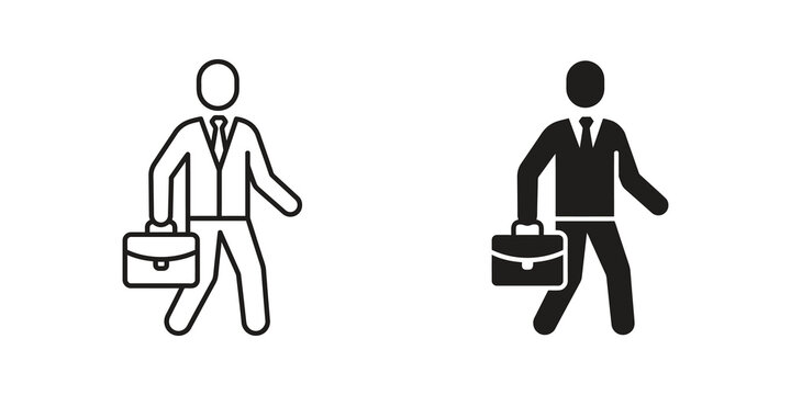 Businessman walking with briefcase outline and solid icon design pack.