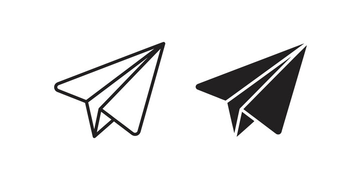 Black paper plane icon for messaging apps and travel design elements.
