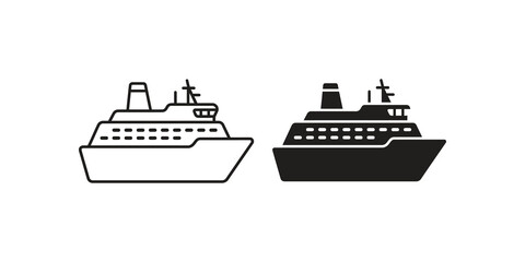 Passenger cruise ship icons for travel and tourism vacation themes. © SAJID