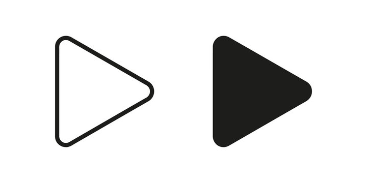 Black media player play button icons in outline and solid versions.