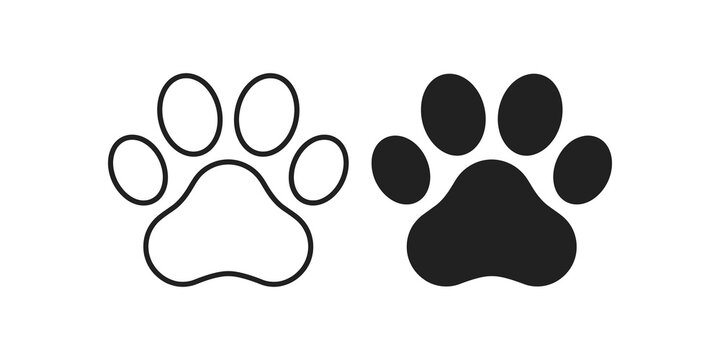 Dog paw print icon with outline and solid black silhouette for pet care.