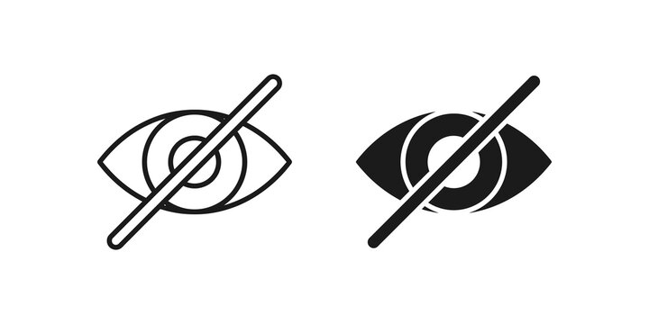 Eye with slash hidden mode vector icon set for privacy settings.