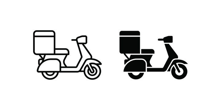 Delivery scooter flat vector icon with cargo box for shipping service.