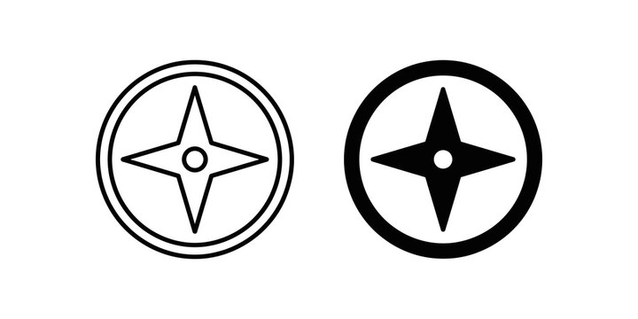 Compass star design with circular outline for navigation map orientation.