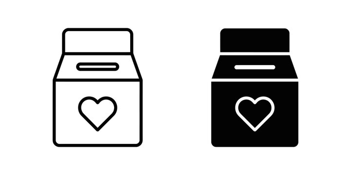 Charity donation box icon set black linear style for social good themes.